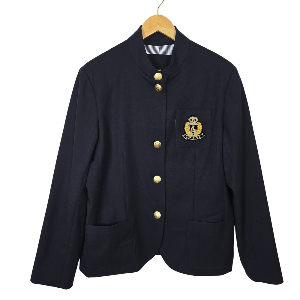 DREW Brandy Navy Patch Pocket Blazer XL NWT Gold Crest Button Mandarin Collar
